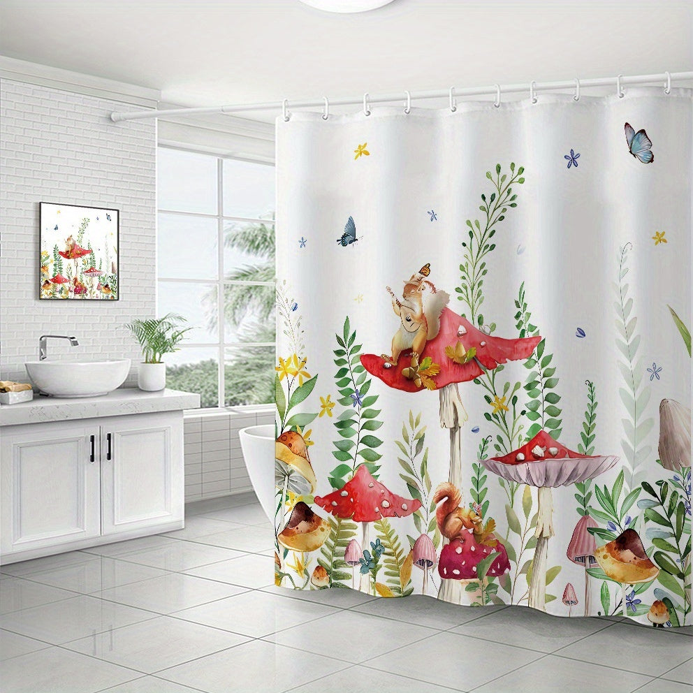 Mushroom Shower Curtain With 12 Hooks Waterproof Durable Bath Curtain