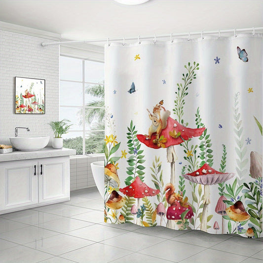 Mushroom Shower Curtain With 12 Hooks Waterproof Durable Bath Curtain