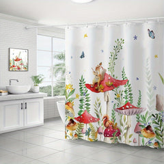 Mushroom Shower Curtain With 12 Hooks Waterproof Durable Bath Curtain
