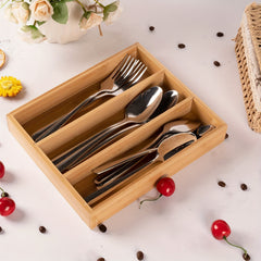 Bamboo Silverware Storage Tray 3 Grids Drawer Organizer