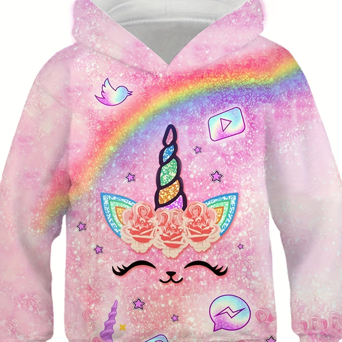 Girls Unicorn Print Hoodie Spring Casual Clothes