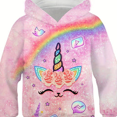 Girls Unicorn Print Hoodie Spring Casual Clothes