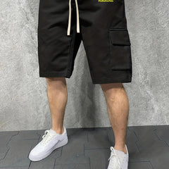 Men's Casual Solid Stretch Knee Long Elastic Waist Drawstring Shorts