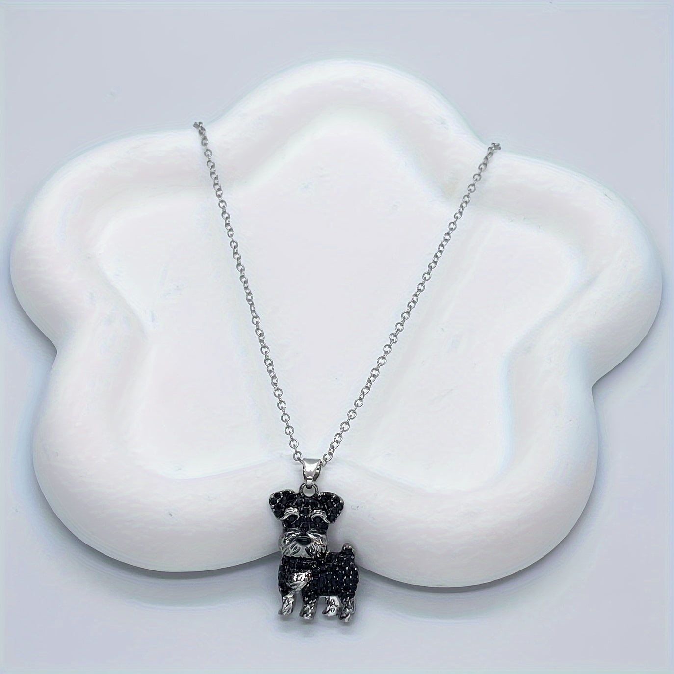 Schnauzer And Rhinestone Pet Pendant Necklace Dog Animal Jewelry