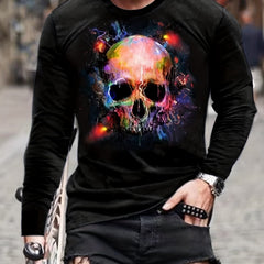 Colorful Skull 3D Print Men's Graphic Round Neck T-shirt Loose Pullover
