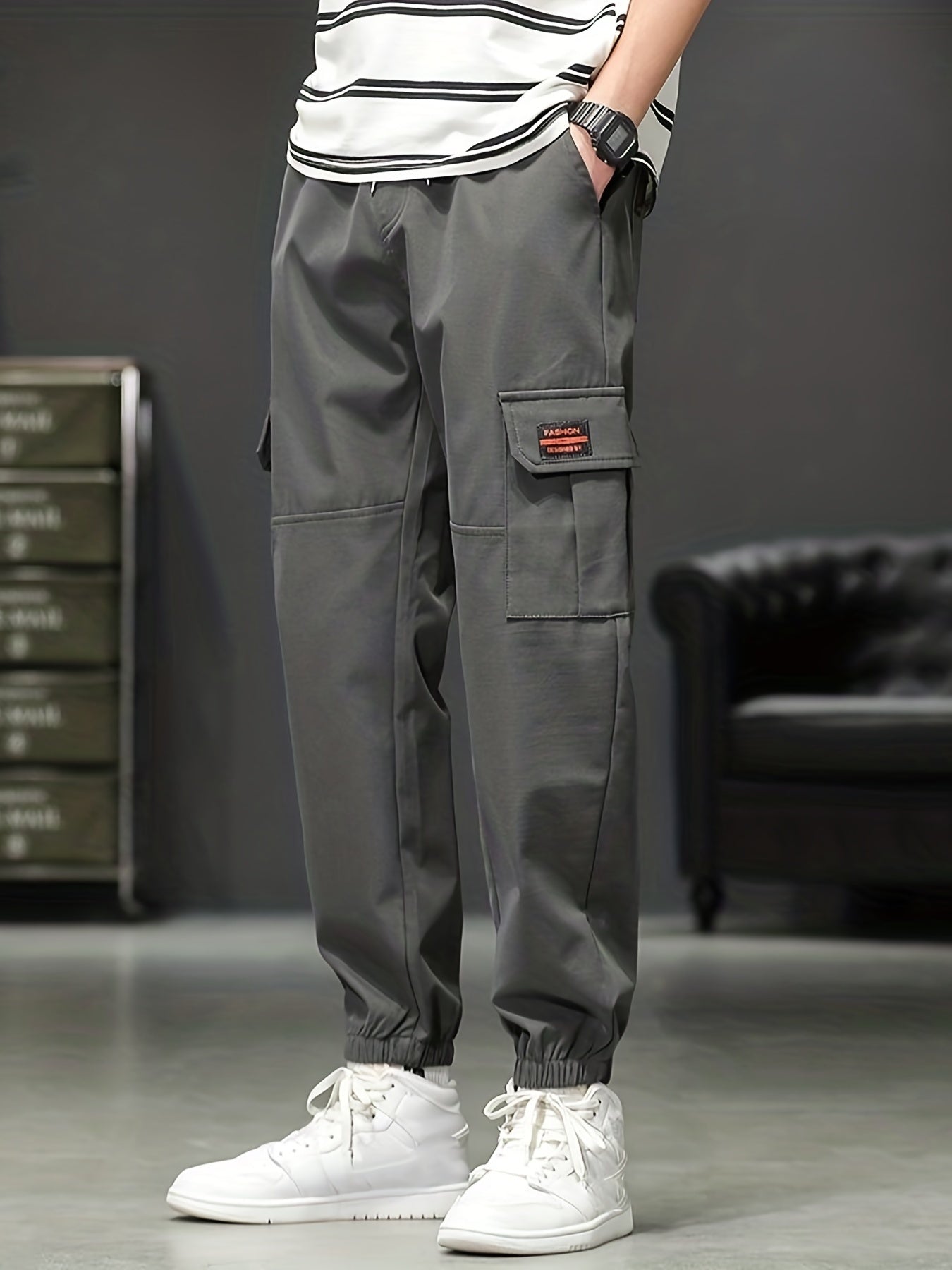 Men's Loose Cargo Pants Joggers Flap Pocket Trousers