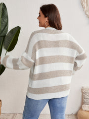 Striped Button Up V Neck Sweater Cardigan