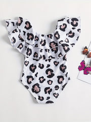 Toddler Girls Leopard Graphic One Piece Swimsuit Casual Batwing Sleeve Swimwear