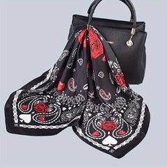 Rose Paisley Print Silk Scarf Neckerchief Hair Accessory