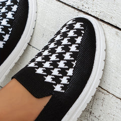 Women's Houndstooth Knitted Shoes Lightweight Slip-on Sneakers