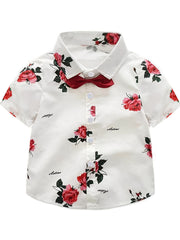 Boys Flower Cotton Shirt Tops Short Sleeves Button Down Casual