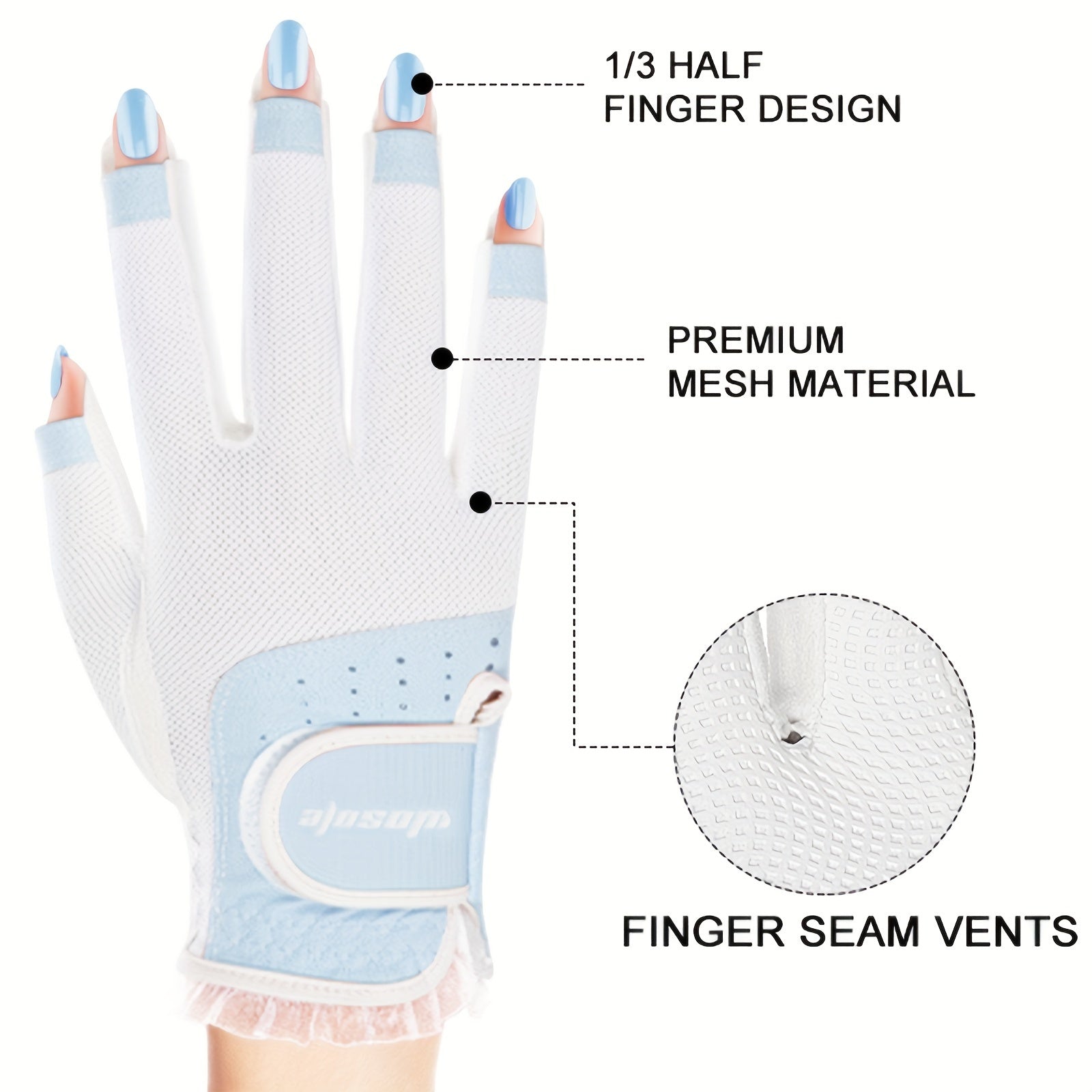Women's Half Finger Golf Gloves Soft PU Leather Breathable Extra Grip Sport