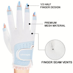 Women's Half Finger Golf Gloves Soft PU Leather Breathable Extra Grip Sport