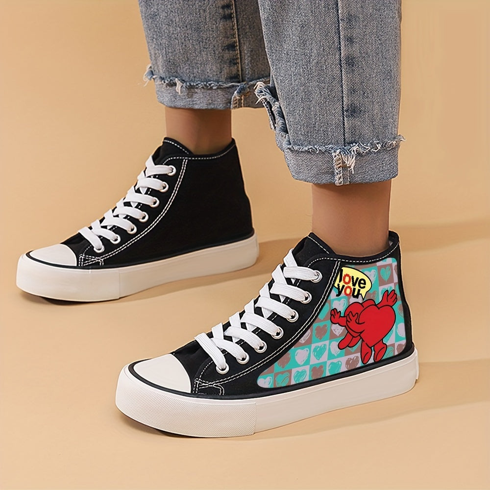 Girls High Top Love Heart Skate Shoes Comfy Non Slip Casual Lace Up Sneakers