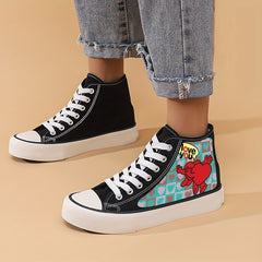 Girls High Top Love Heart Skate Shoes Comfy Non Slip Casual Lace Up Sneakers