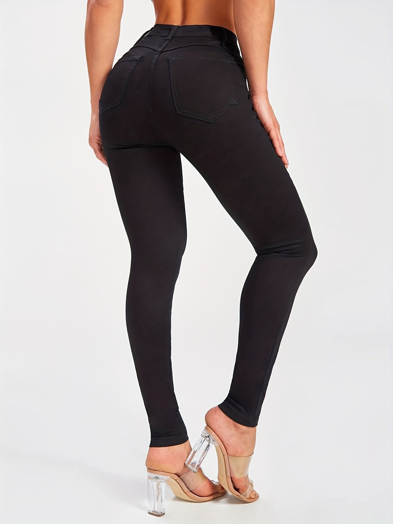 Solid Skinny Jeans High Stretch Mid Rise Stylish Plain Denim Pants