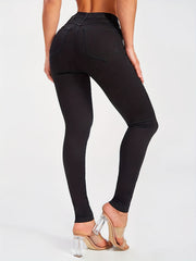 Solid Skinny Jeans High Stretch Mid Rise Stylish Plain Denim Pants