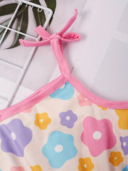 Toddler Girls Flowers Graphic Shoulder Bow Cami Rompers