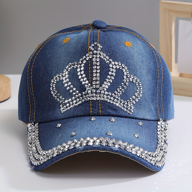Crown Pattern Rhinestone Baseball Cap Hip Hop Denim Hat