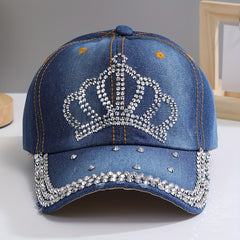 Crown Pattern Rhinestone Baseball Cap Hip Hop Denim Hat