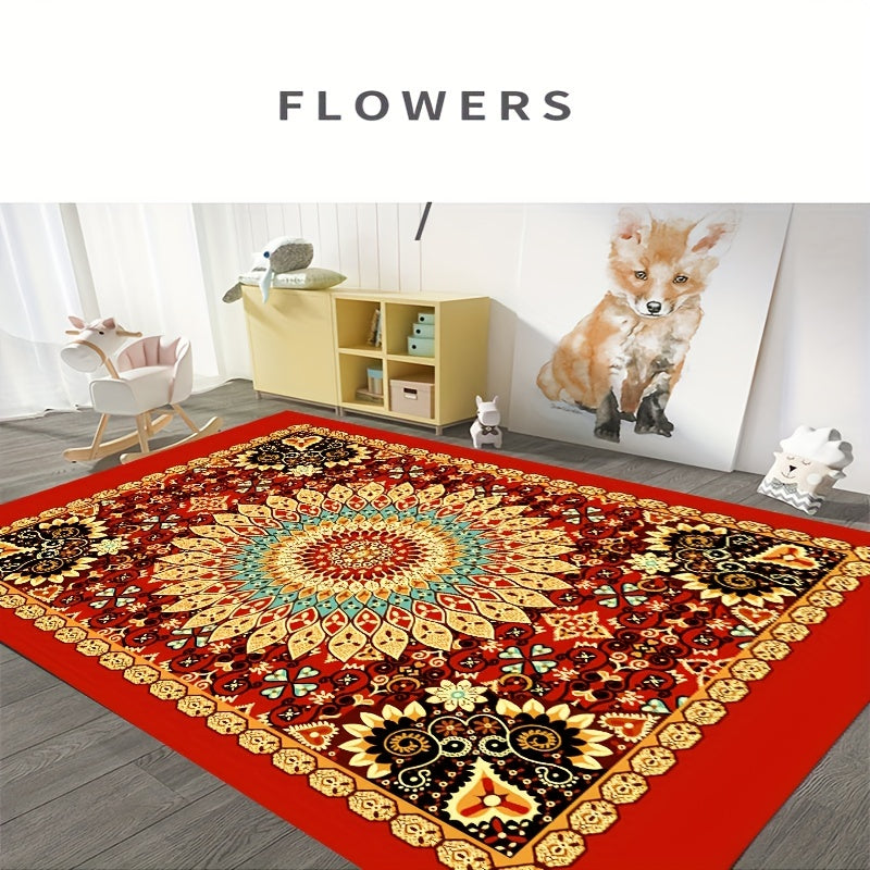 Boho Anti Fatigue Kitchen Rugs Red Vintage Absorbent Non Slip Rugs