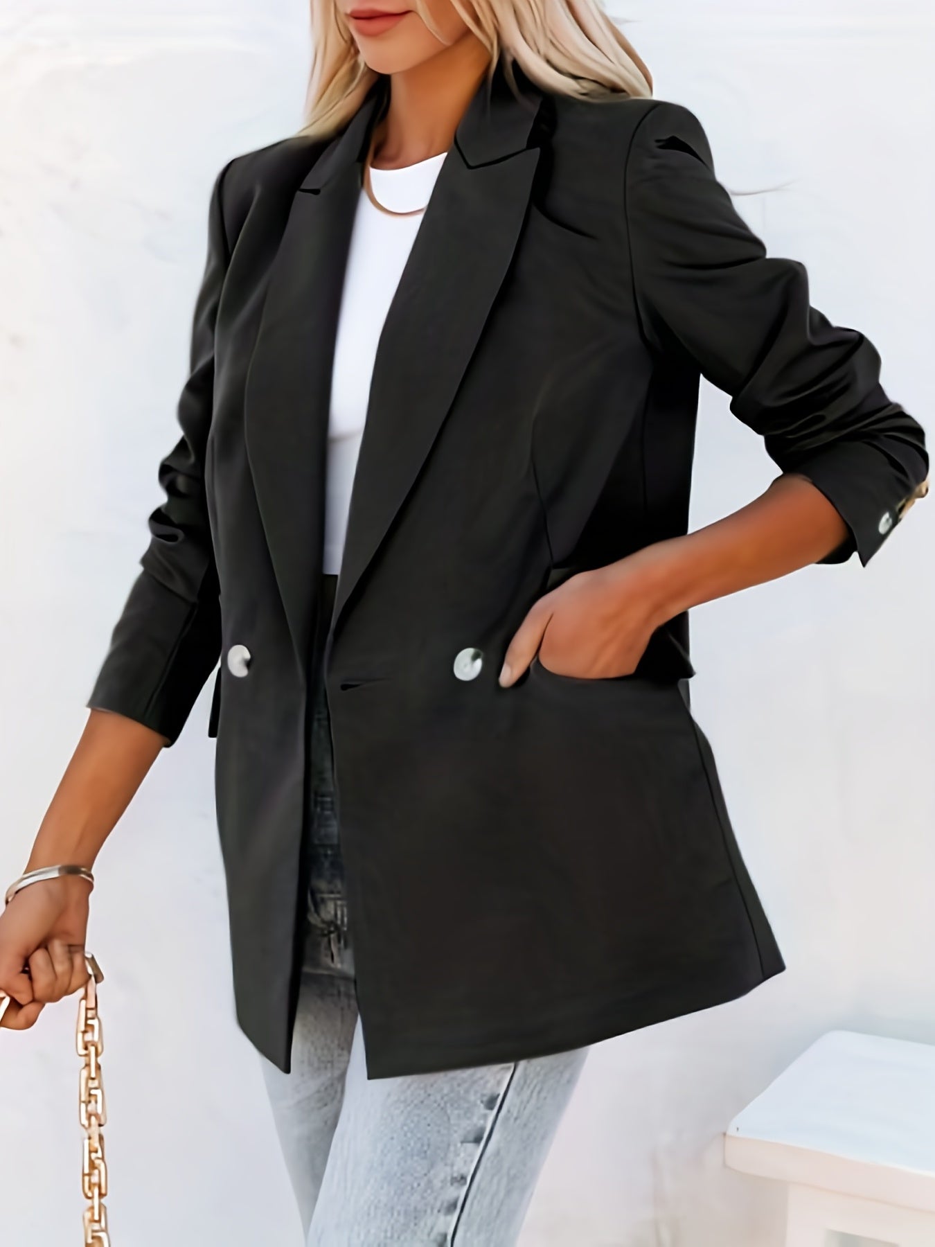Solid Buttons Blazer Casual Lapel Long Sleeve Work Office Outerwear