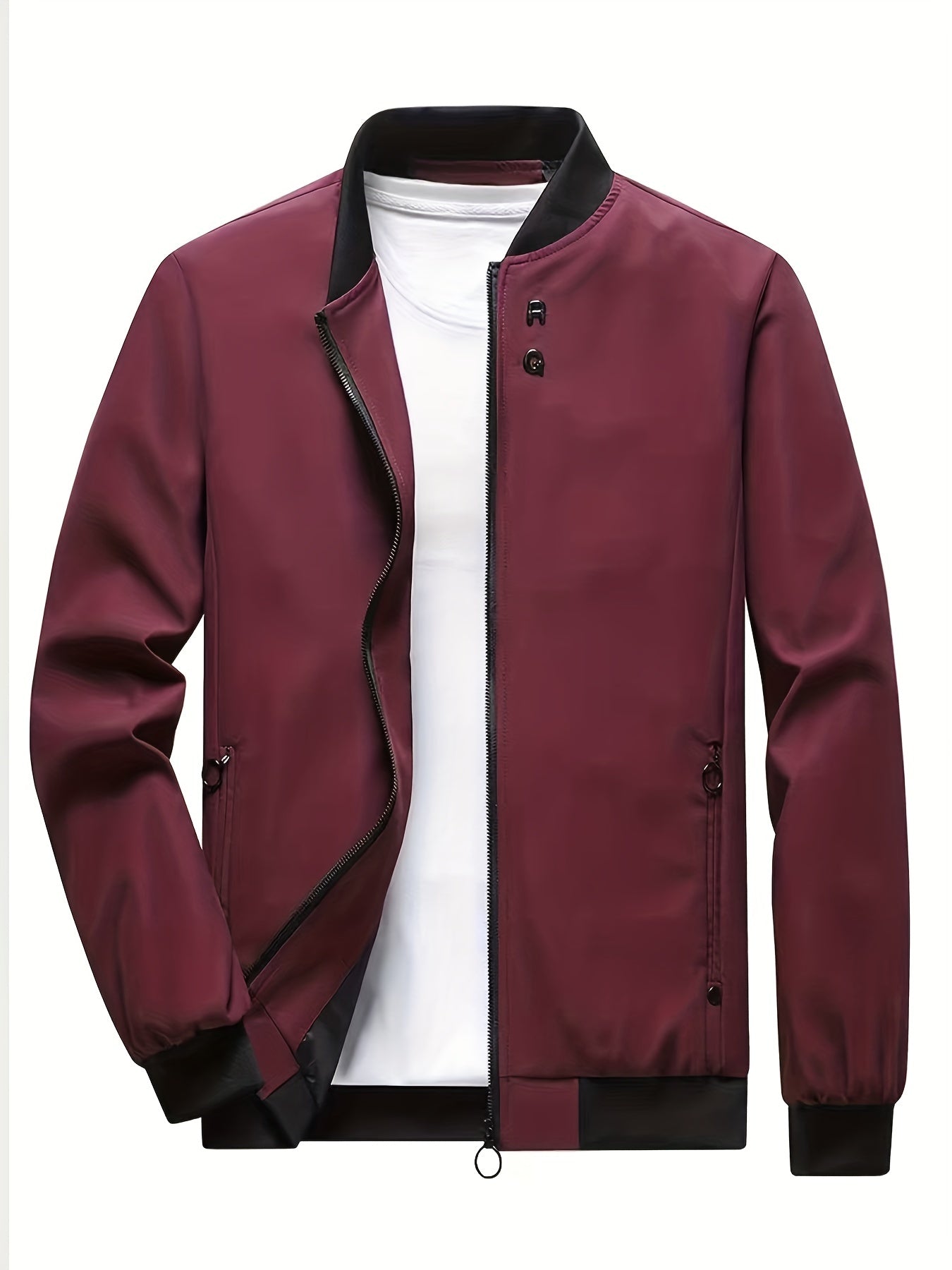 Men's Stand Collar Windbreaker Zip Up Jacket