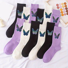 5 Pairs Butterfly Print Mid Tube Socks Women's Stockings