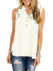 V Neck Tank Top Button Front Sleeveless Solid Summer Top