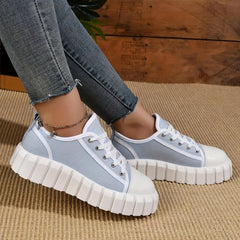 Women's Platform Canvas Shoes Casual Lace Up Low Top Sneakers