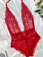 Floral Lace Plunging Teddy Bodysuit Lingerie