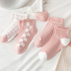 5 Pairs Plaid & Striped Crew Short Socks Women's Stockings