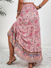 Floral Print Drawstring Waist Skirt Boho Skirt For Spring & Summer