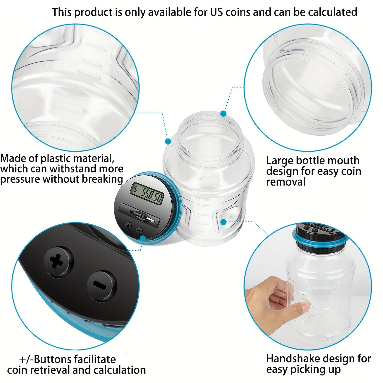 Digital Coin Counting Money Jar 800 Capacity Kids Piggy Bank Fits All US Coins