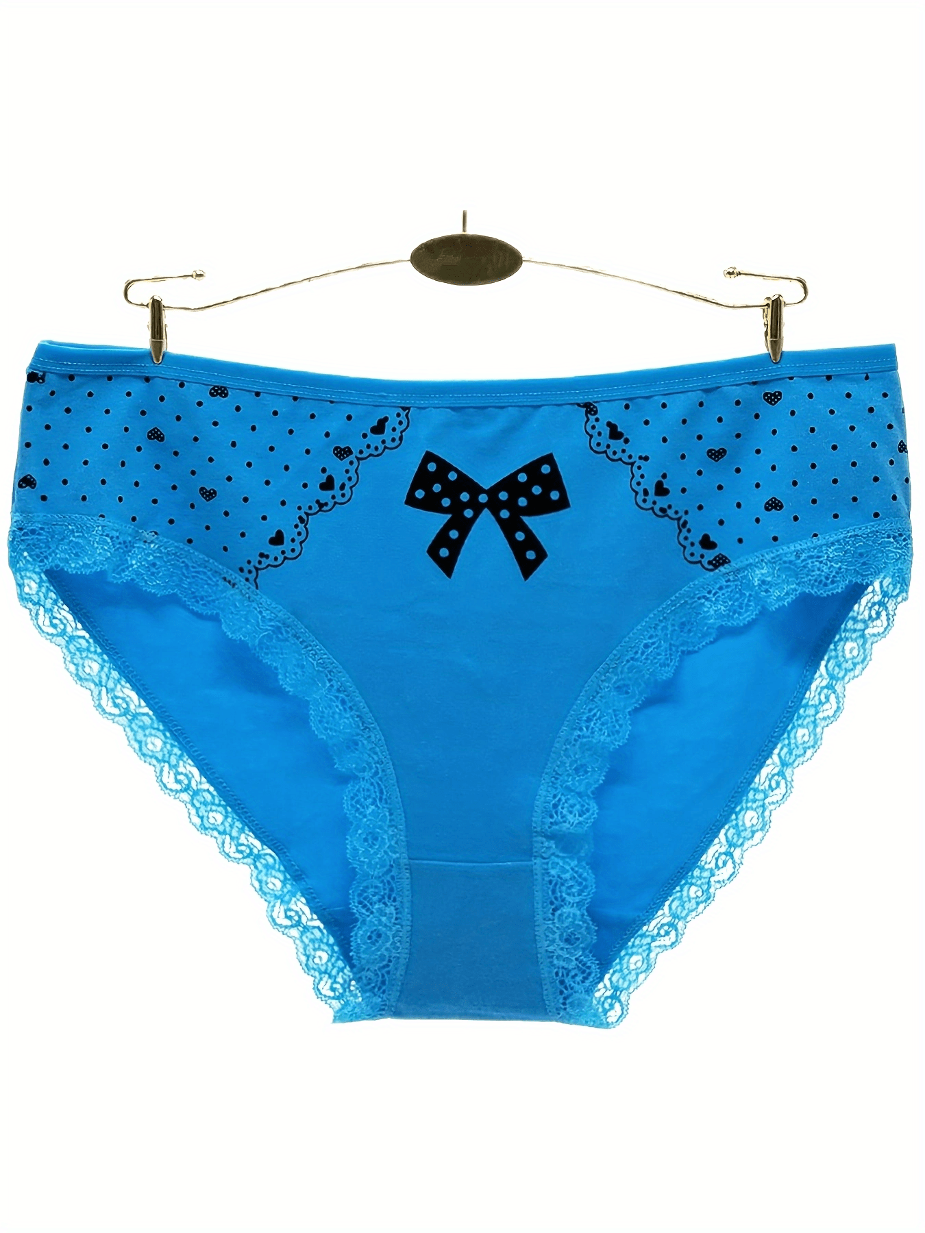 6pcs Heart & Bow Print Lace Trim Briefs Stretchy Intimates Panties