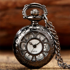 Hollow Flower Cover Pocket Watch Quartz Movement Necklace Chain
