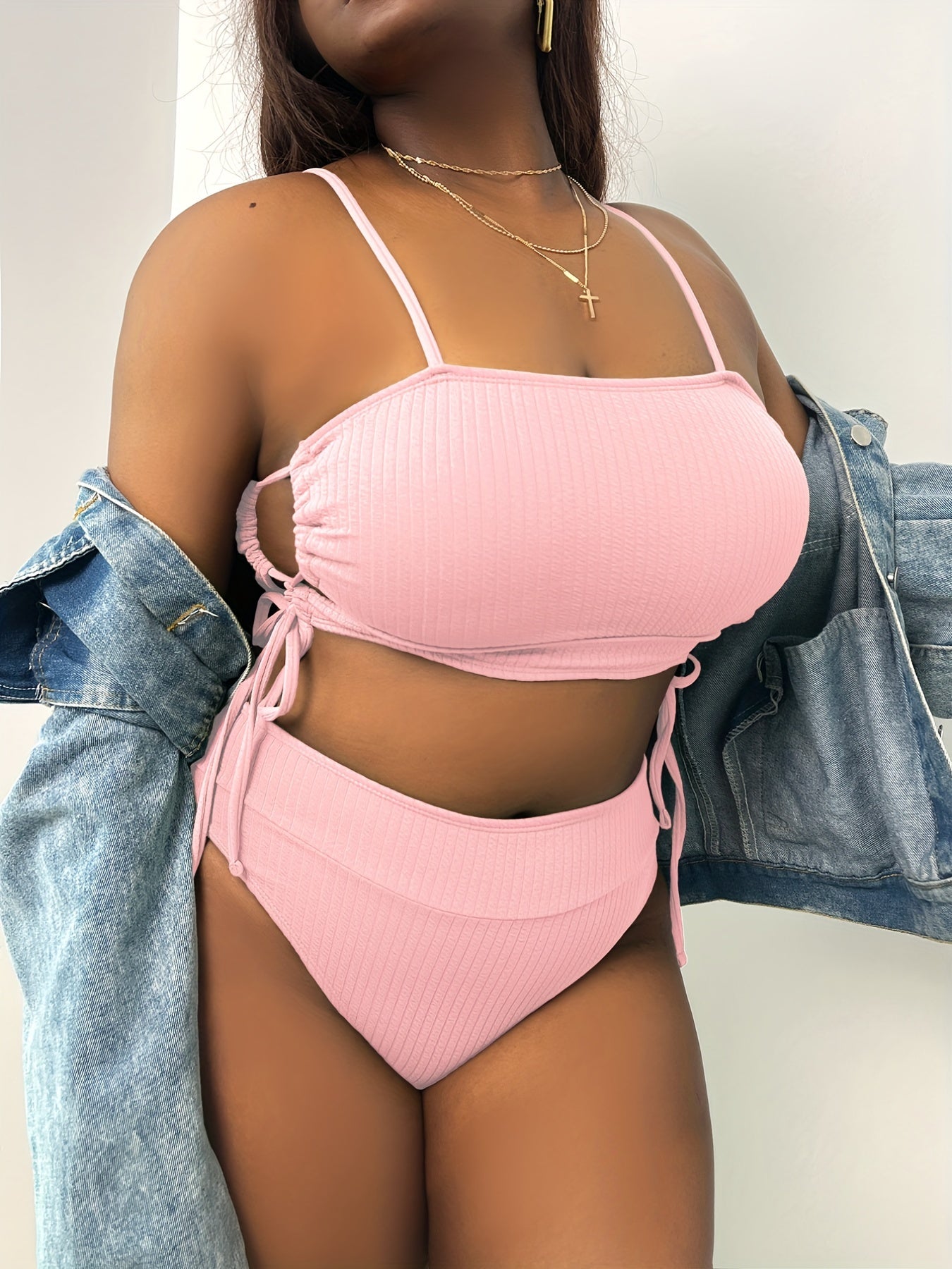 Ribbed Knot Cut Out Bikini Set