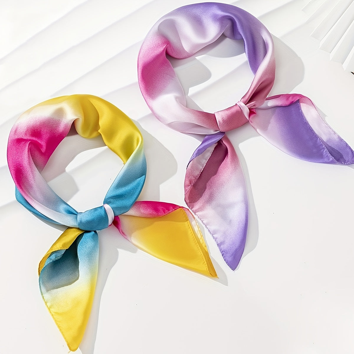 Striped Block Bandana Gradient Silk Square Scarf