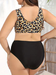 Leopard Print Swimsuit Set Plus Size Sexy Bra & Ruched Underwear