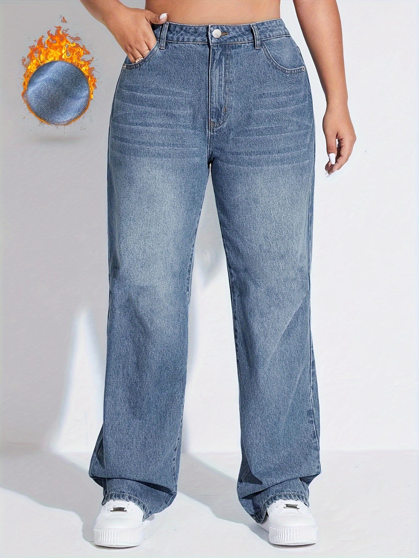 Wide Leg Washed Jeans Button Fly Casual Denim
