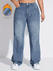 Wide Leg Washed Jeans Button Fly Casual Denim