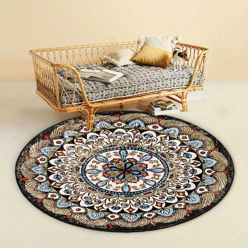 Vintage Bohemian Round Area Rug Soft Fluffy Non-slip Stain Resistant Floor Mat