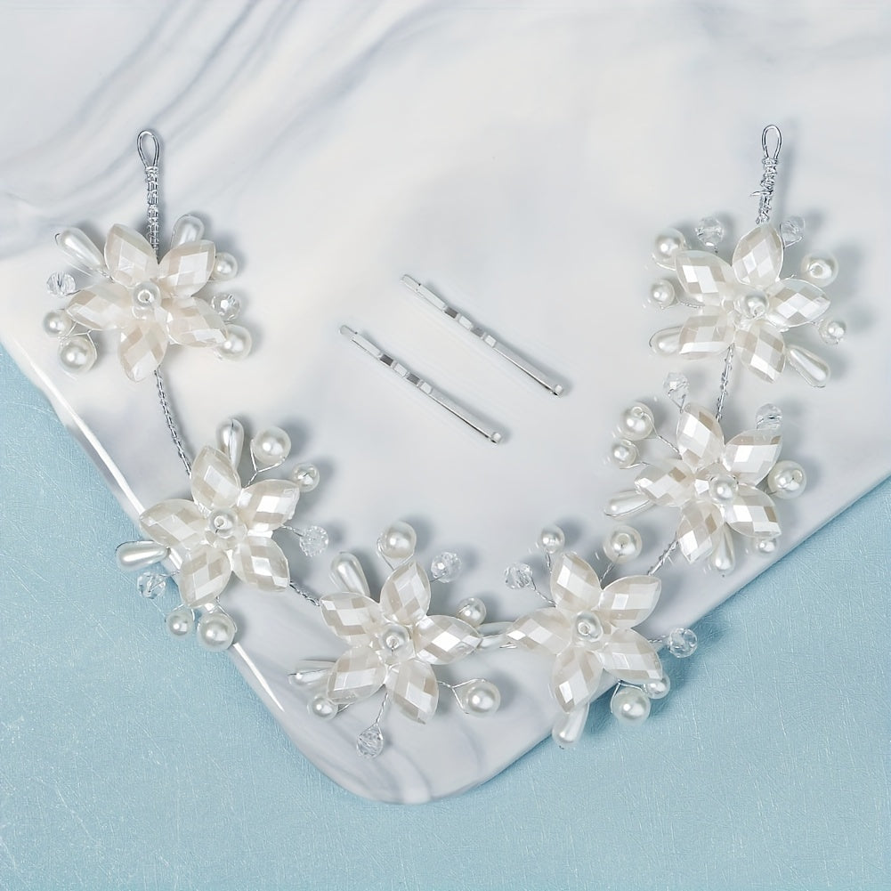 Bridal Headpiece Faux Pearl Flower Hair Accessories