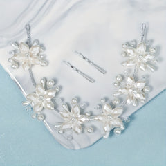 Bridal Headpiece Faux Pearl Flower Hair Accessories