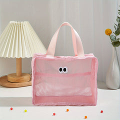 Cartoon Mesh Handbag Portable Travel Toiletry Bag