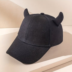 Unisex Sunshade Curved Brim Baseball Cap With Cow Horn