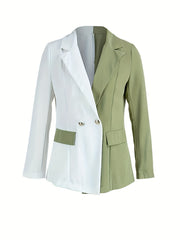 Colorblock Long Sleeve Double Breast Button Blazer