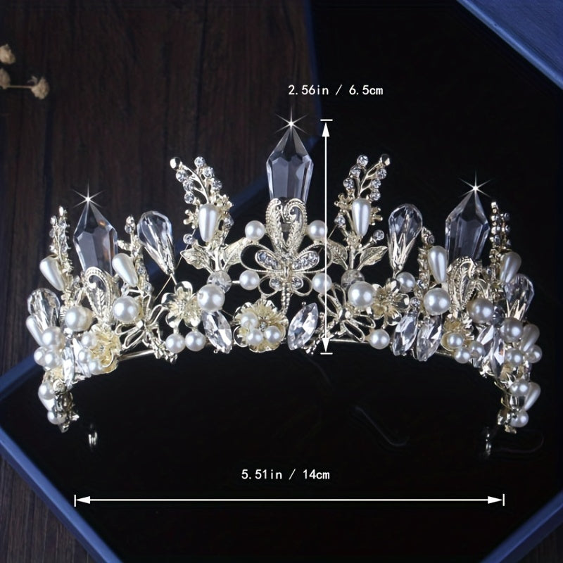 Faux Pearl Crystal Headband Queen's Style Tiara Head Jewelry