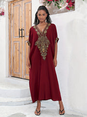 Boho Abaya Maxi Dress Women's Plus Batwing Sleeve V Neck Geometric