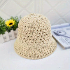 Casual Bucket Hat Crochet Straw Sun Hat Beach Hats for Women